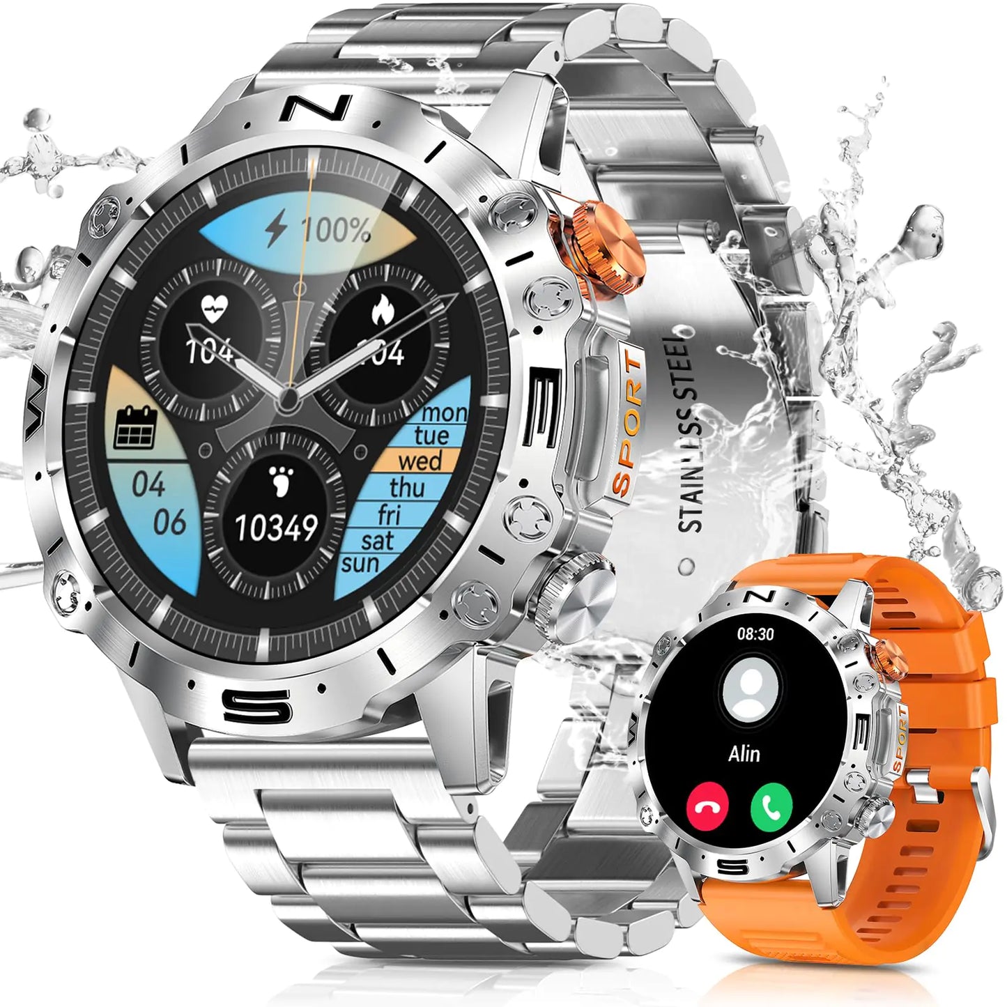 PODOEIL Relojes Inteligentes Militares para Hombres con Pantalla AMOLED de 1.43, Rastreo Deportivo/Resistente al Agua, Smartwatch Táctico Compatible con Android iPhone