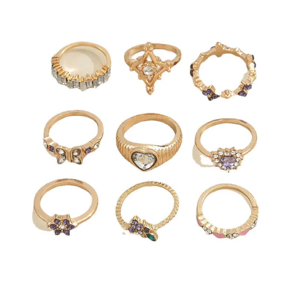 Anillo Geométrico de Uva y Flor de Diamante Morado