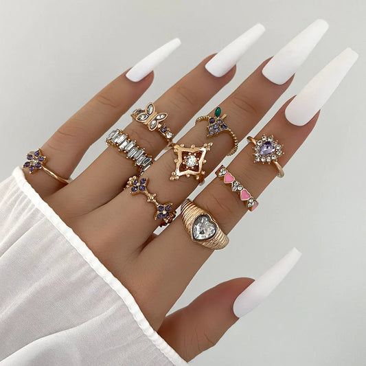 Anillo Geométrico de Uva y Flor de Diamante Morado